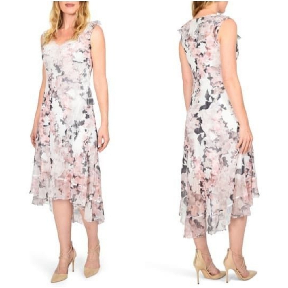 Komarov Ruffle Trim Charmeuse Dress size M NWT